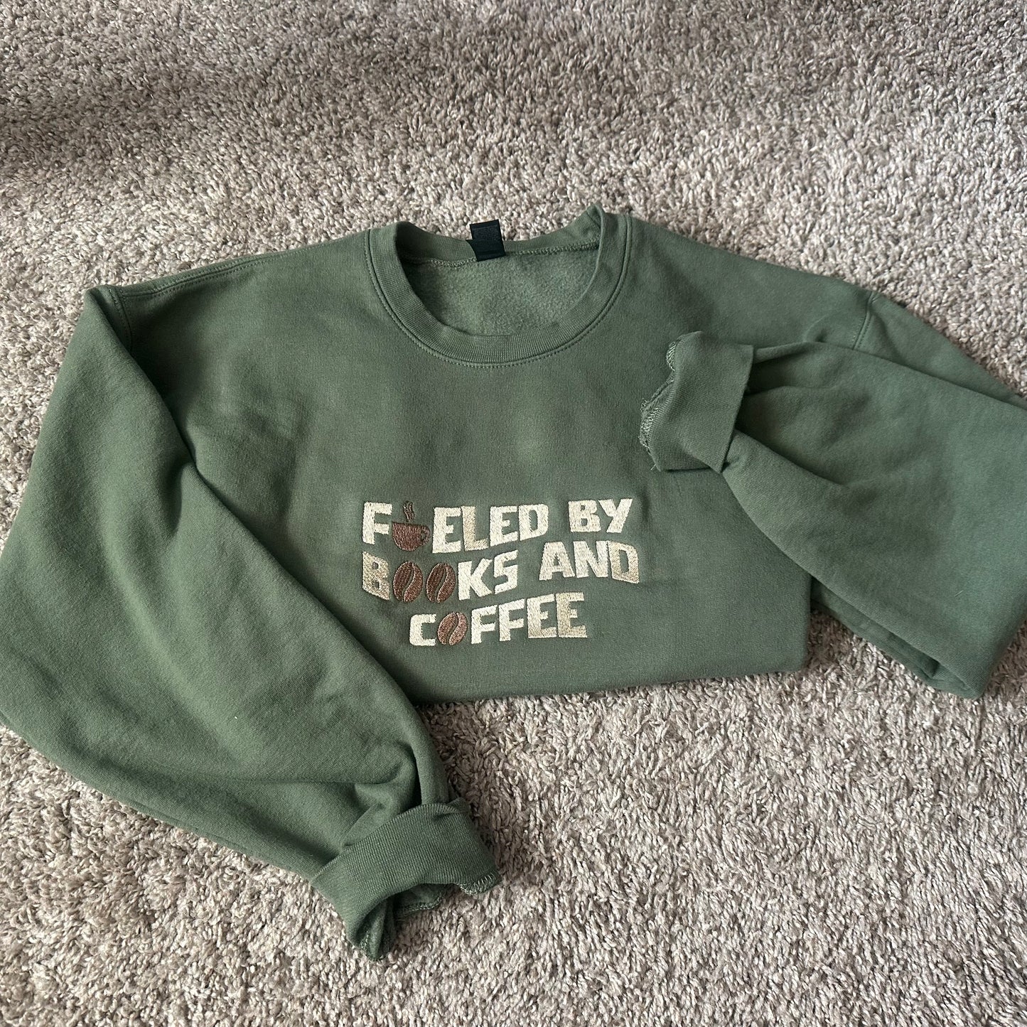 "Fueled By Books & Coffee" Embroidered Sweatshirt