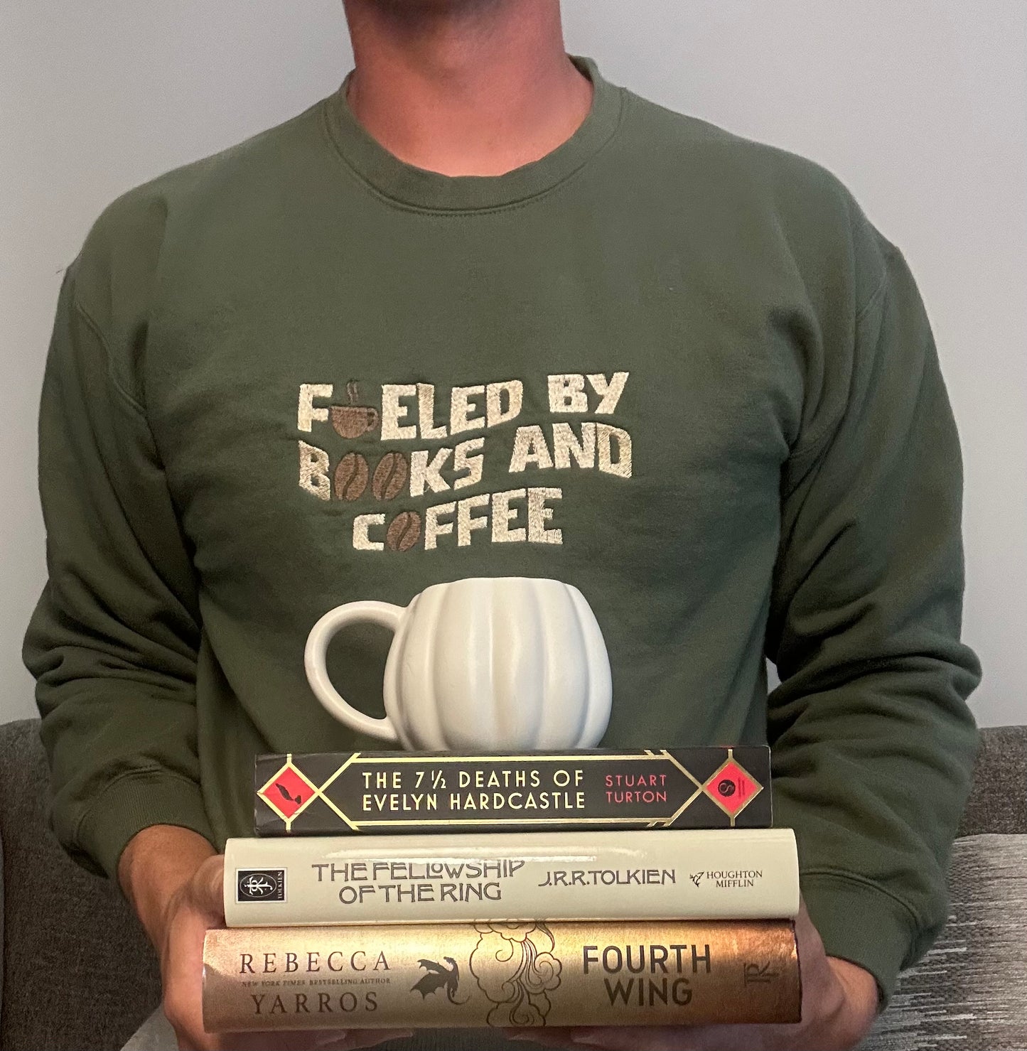 "Fueled By Books & Coffee" Embroidered Sweatshirt