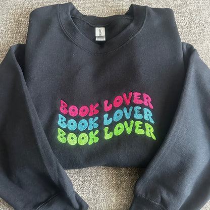 "Book Lover" Neon Embroidered Sweatshirt